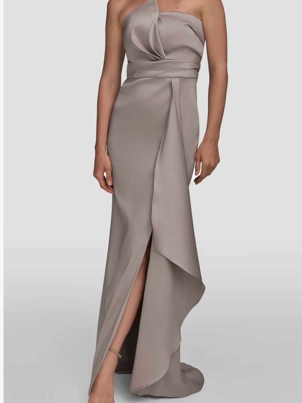 Donna Karan Taupe Strapless Draped Evening Gown, Size 12